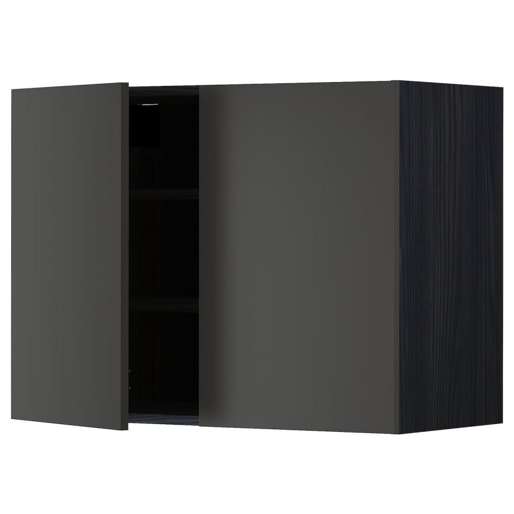 IKEA METOD Навісна шафа з полицями/2 дверцята, чорний/Nickebo матовий антрацит, 80x60 см (994.986.80) - зображення 1