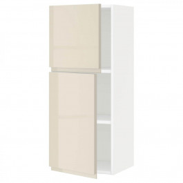 IKEA METOD Навісна шафа з полицями/2 дверцята, білий/Voxtorp глянцевий світло-бежевий, 40x100 см (394.554