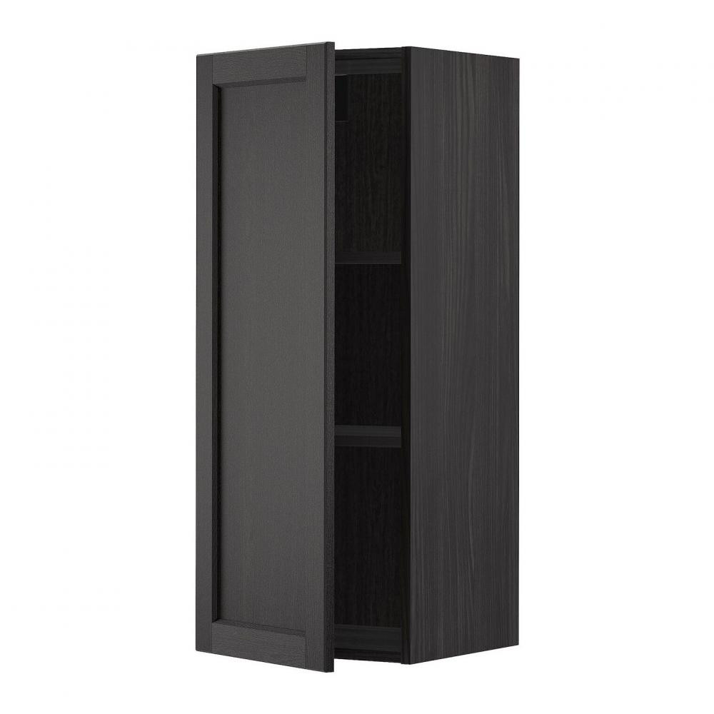 IKEA METOD Навісна шафа з полицями, чорна/чорна морилка Lerhyttan, 40x100 см (294.681.82) - зображення 1