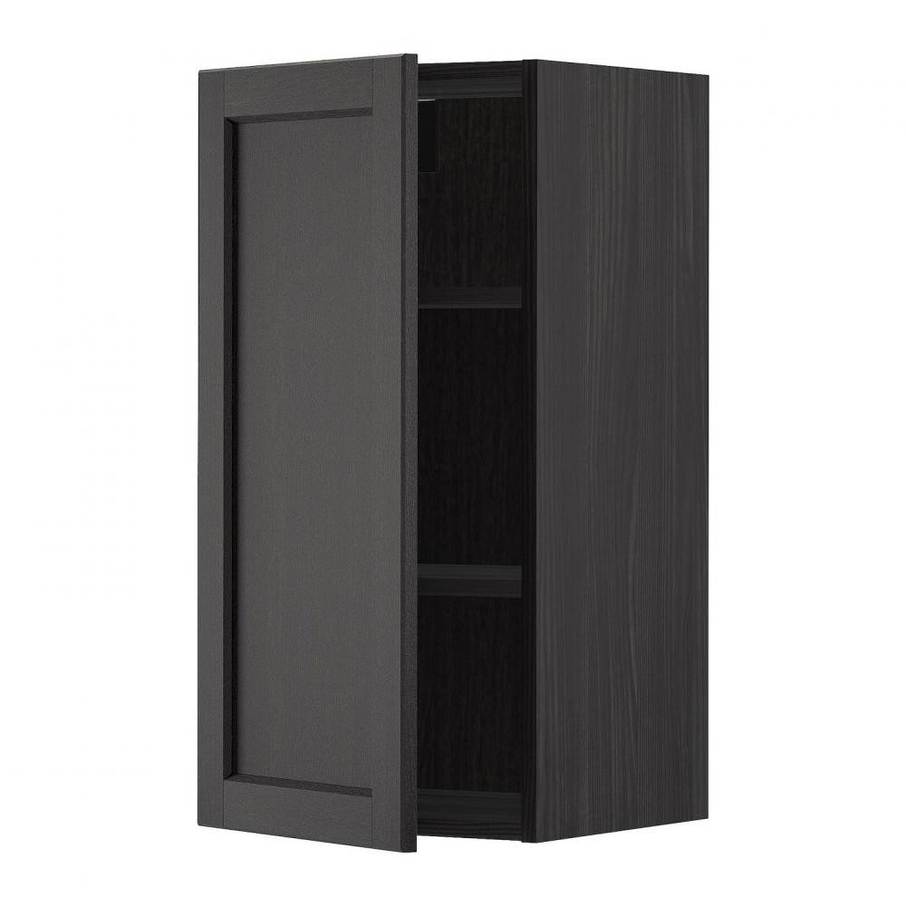 IKEA METOD Навісна шафа з полицями, чорна/чорна морилка Lerhyttan, 40x80 см (994.549.97) - зображення 1
