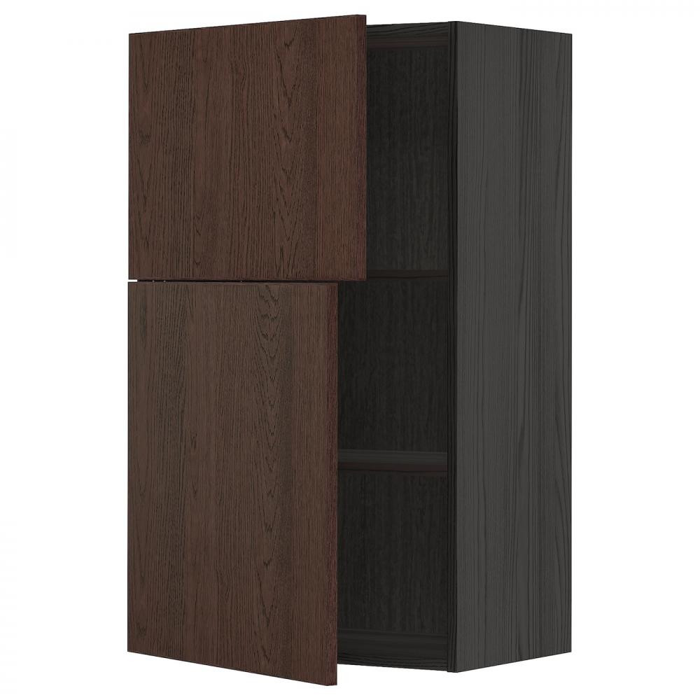 IKEA METOD Навісна шафа з полицями/2 дверцята, чорний/Sinarp коричневий, 60x100 см (294.690.30) - зображення 1