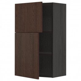 IKEA METOD Навісна шафа з полицями/2 дверцята, чорний/Sinarp коричневий, 60x100 см (294.690.30)