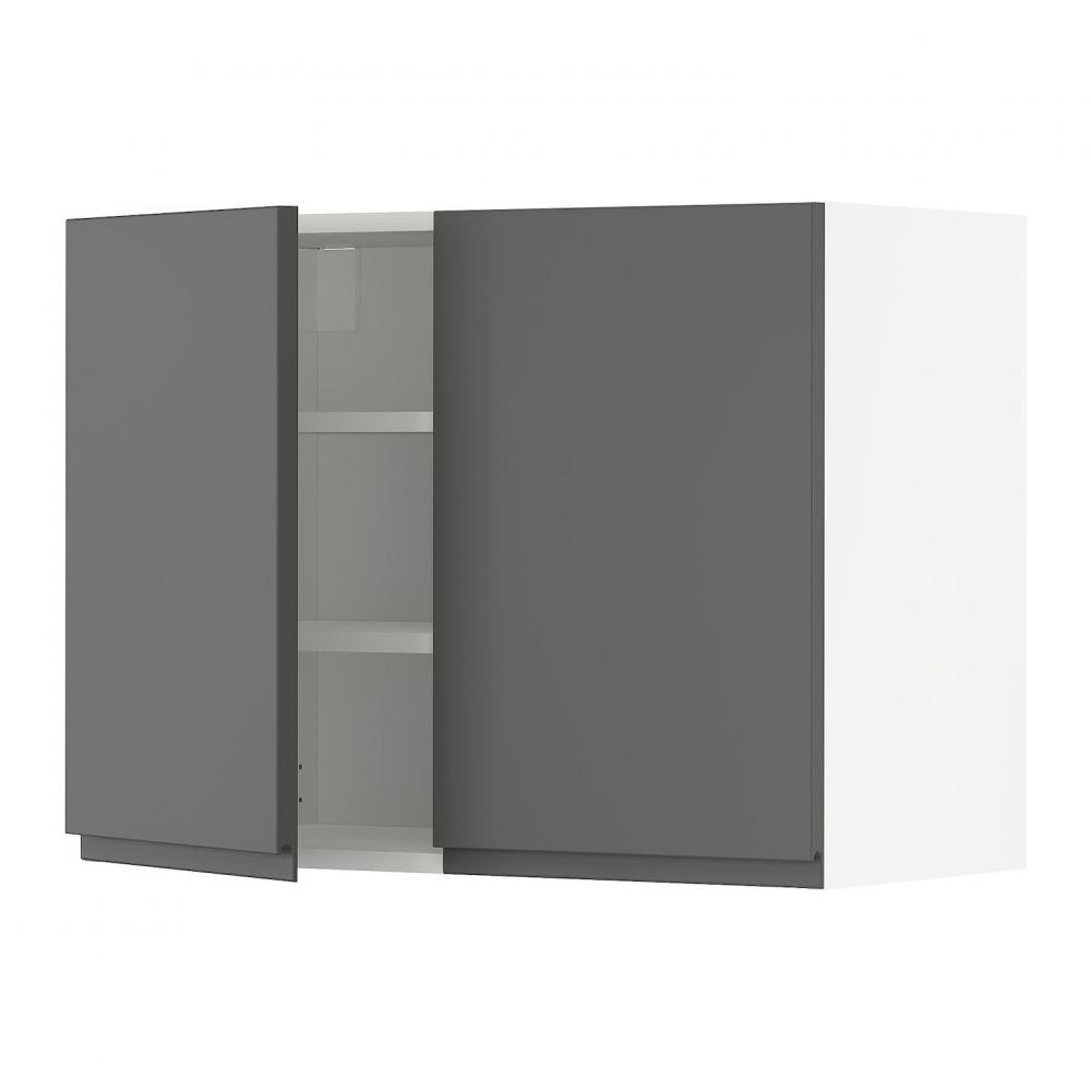 IKEA METOD Навісна шафа з полицями/2 дверцята, білий/Voxtorp темно-сірий, 80x60 см (994.654.44) - зображення 1