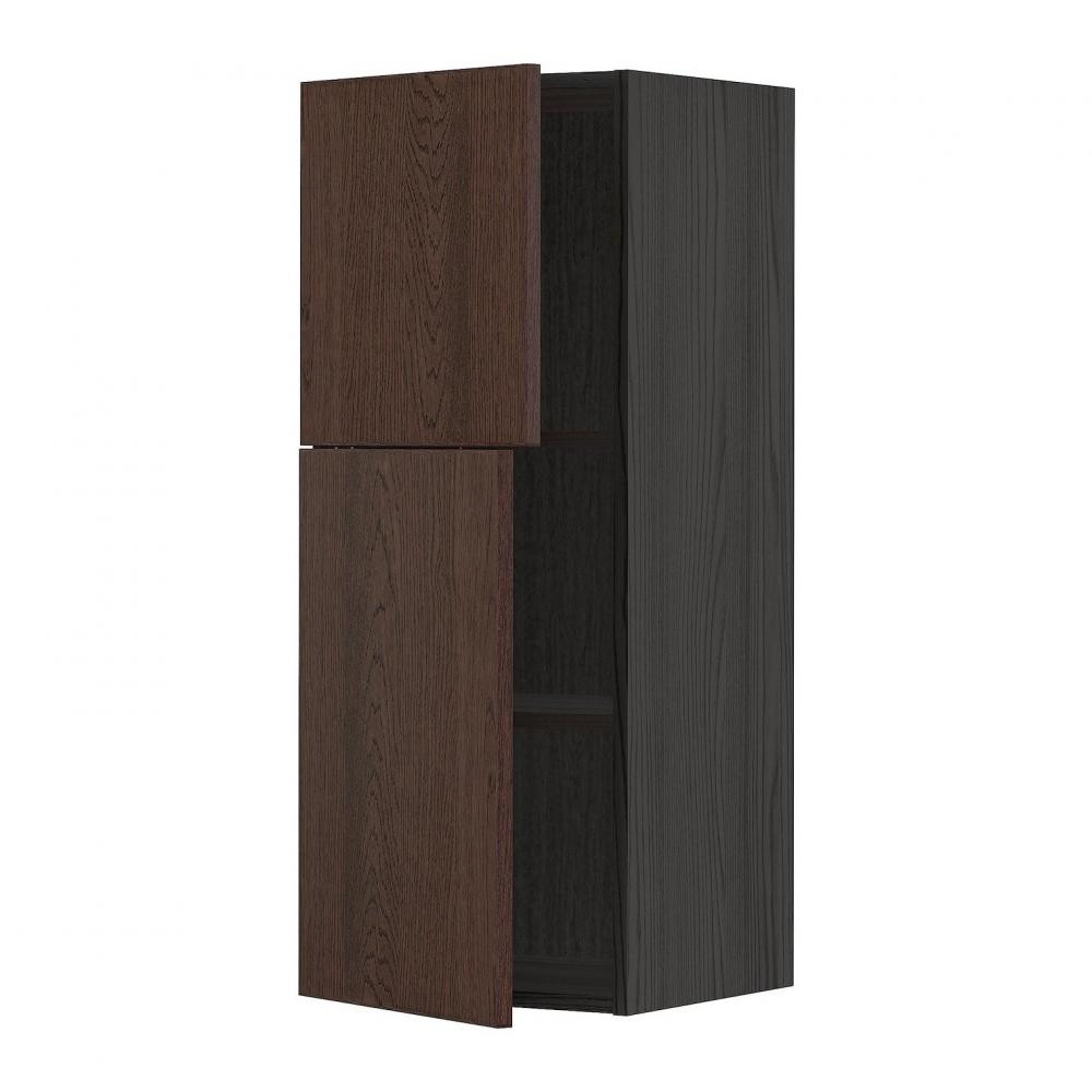 IKEA METOD Навісна шафа з полицями/2 дверцята, чорний/Sinarp коричневий, 40x100 см (994.560.05) - зображення 1