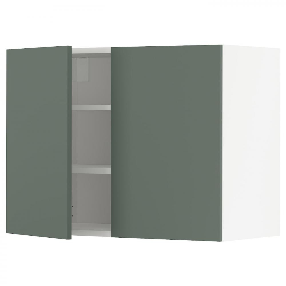 IKEA METOD Навісна шафа з полицями/2 дверцята, білий/Бодарп сіро-зелений, 80x60 см (594.672.75) - зображення 1