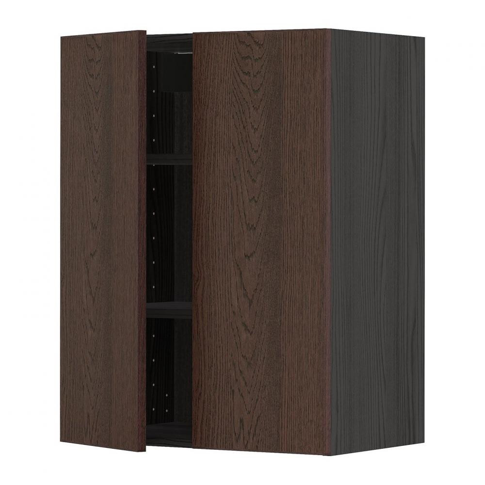IKEA METOD Навісна шафа з полицями/2 дверцята, чорний/Sinarp коричневий, 60x80 см (794.551.01) - зображення 1