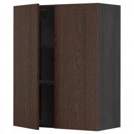 IKEA METOD Навісна шафа з полицями/2 дверцята, чорний/Sinarp коричневий, 80x100 см (094.590.27)
