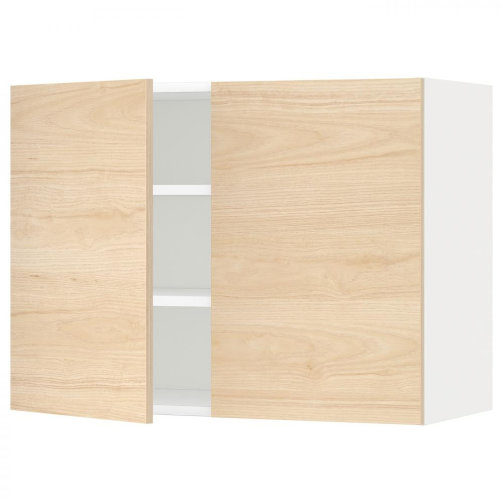 IKEA METOD Навісна шафа з полицями/2 дверцята, білий/аскерсунд світлий ясен, 80x60 см (994.685.36) - зображення 1
