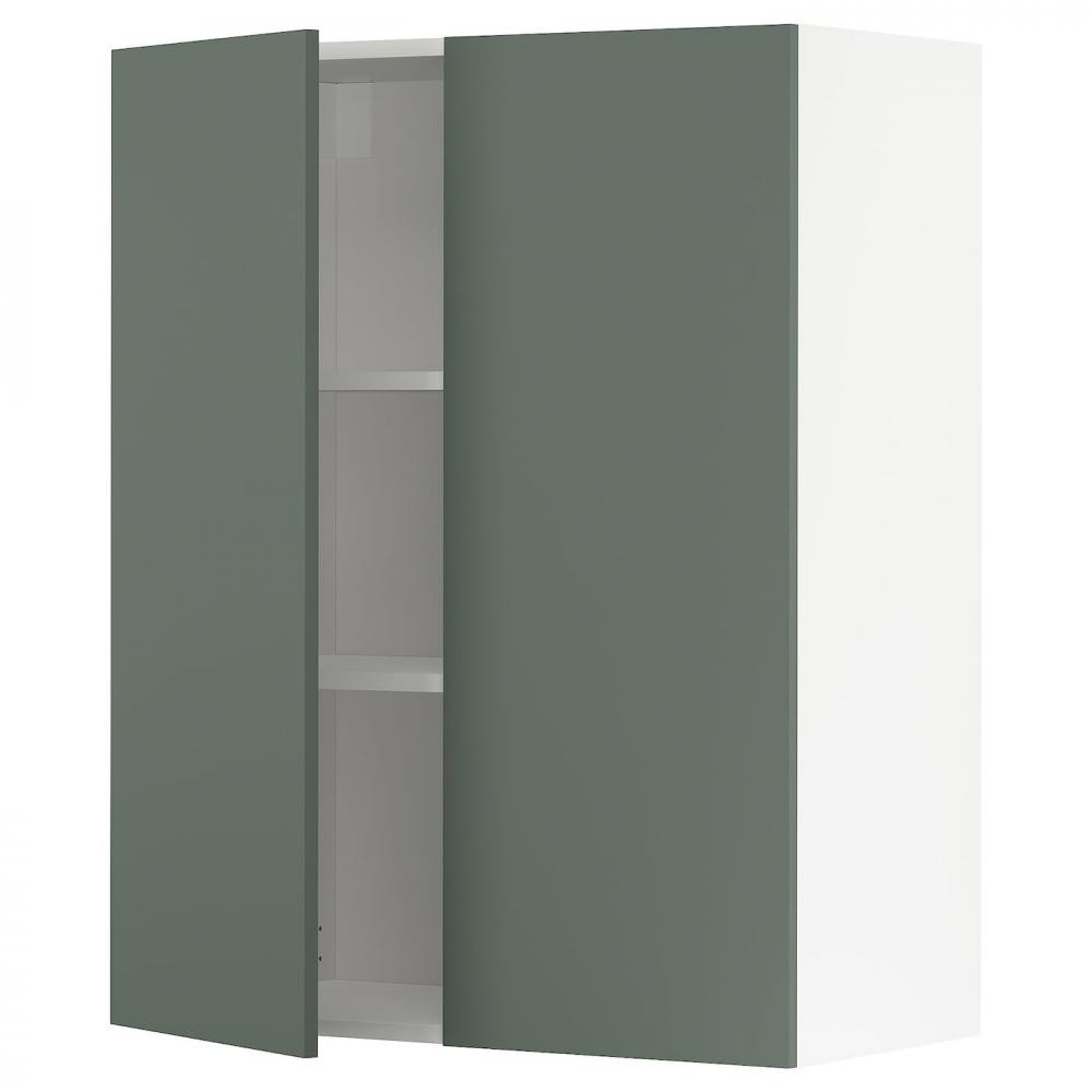 IKEA METOD Навісна шафа з полицями/2 дверцята, білий/Бодарп сіро-зелений, 80х100 см (794.625.78) - зображення 1