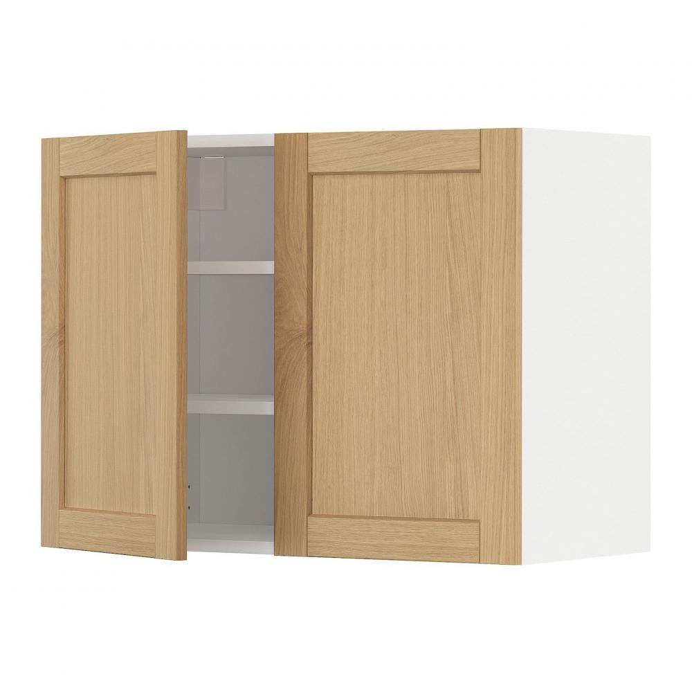 IKEA METOD Навісна шафа з полицями/2 дверцята, білий/дуб форсбакка, 80x60 см (995.093.44) - зображення 1