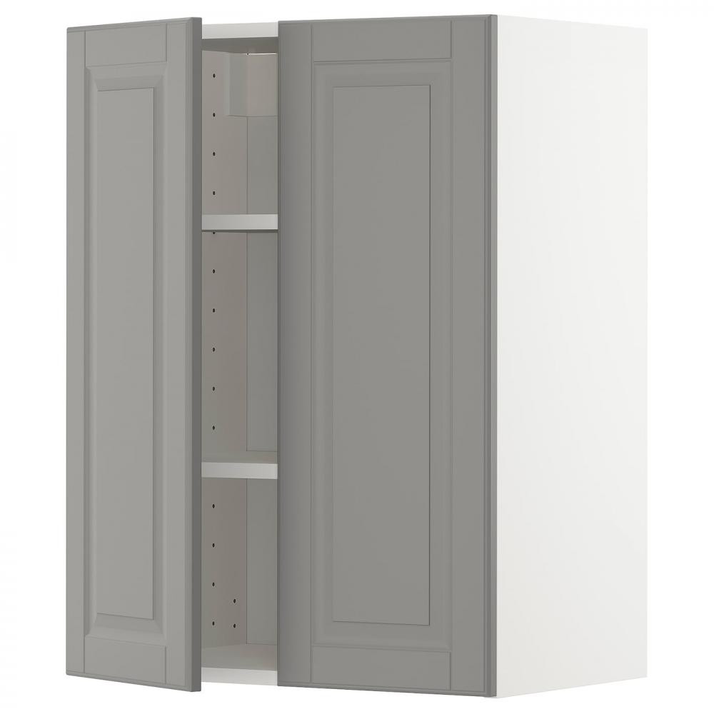 IKEA METOD Навісна шафа з полицями/2 дверцята, білий/сірий Bodbyn, 60x80 см (294.585.07) - зображення 1