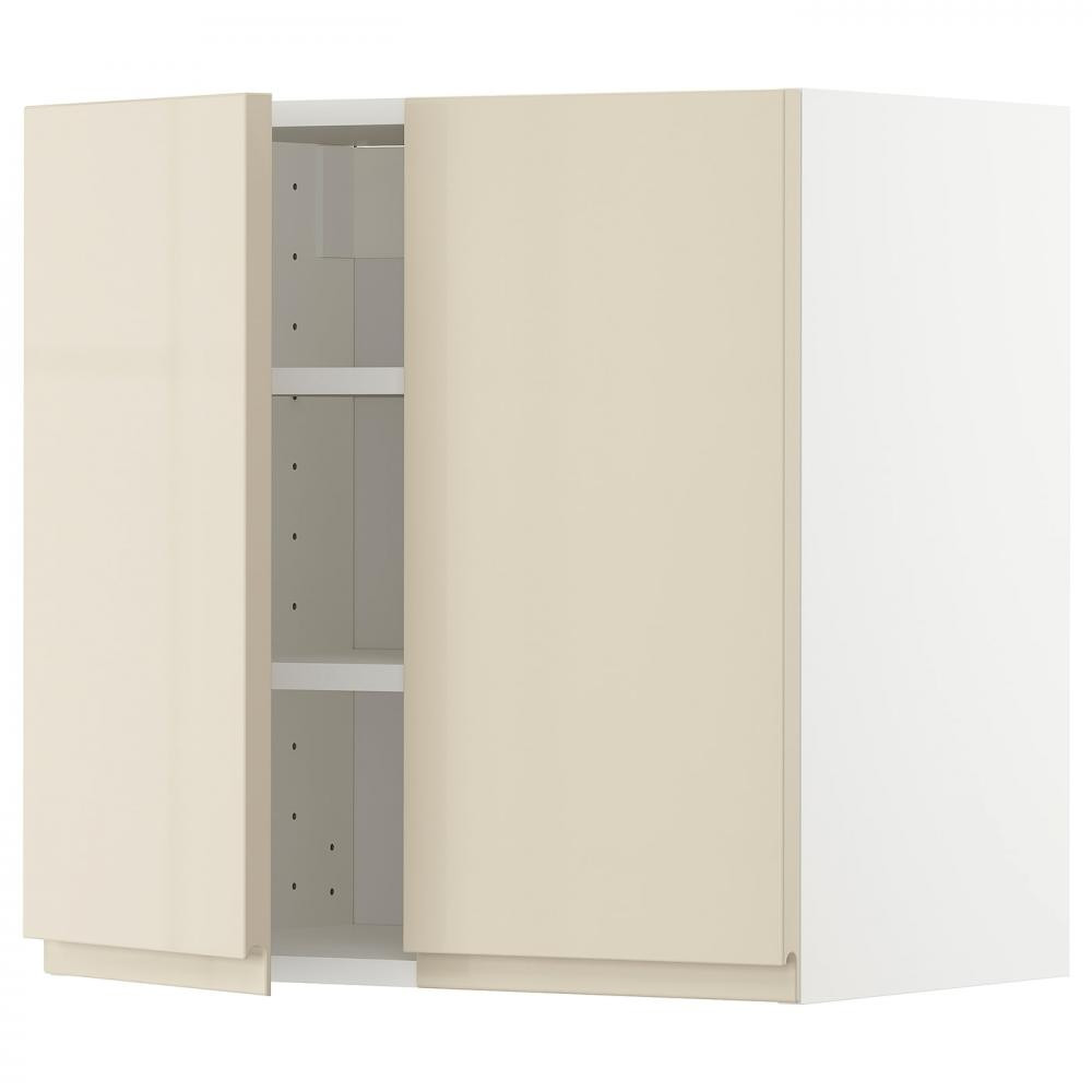 IKEA METOD Навісна шафа з полицями/2 дверцята, білий/Voxtorp глянцевий світло-бежевий, 60x60 см (294.588. - зображення 1