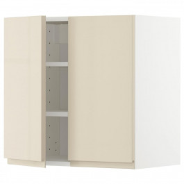 IKEA METOD Навісна шафа з полицями/2 дверцята, білий/Voxtorp глянцевий світло-бежевий, 60x60 см (294.588.