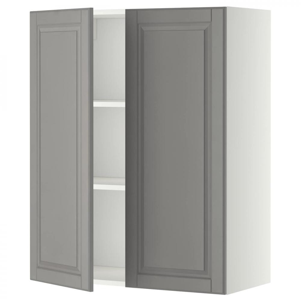 IKEA METOD Навісна шафа з полицями/2 дверцята, білий/сірий Bodbyn, 80x100 см (794.639.45) - зображення 1