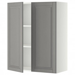 IKEA METOD Навісна шафа з полицями/2 дверцята, білий/сірий Bodbyn, 80x100 см (794.639.45)