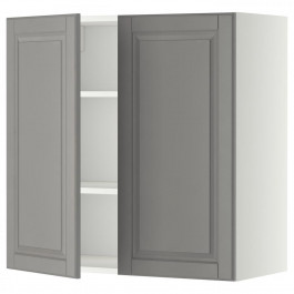 IKEA METOD Навісна шафа з полицями/2 дверцята, білий/сірий Bodbyn, 80x80 см (094.679.80)
