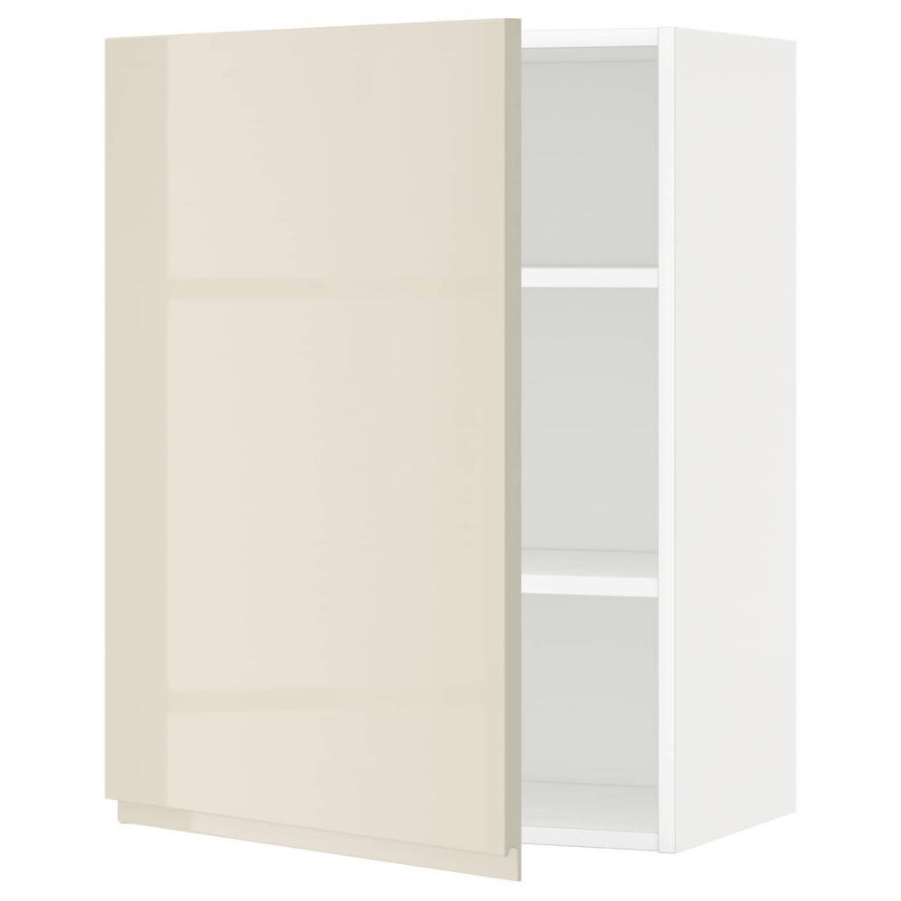 IKEA METOD Навісна шафа з полицями, білий/Voxtorp глянцевий світло-бежевий, 60x80 см (594.591.00) - зображення 1