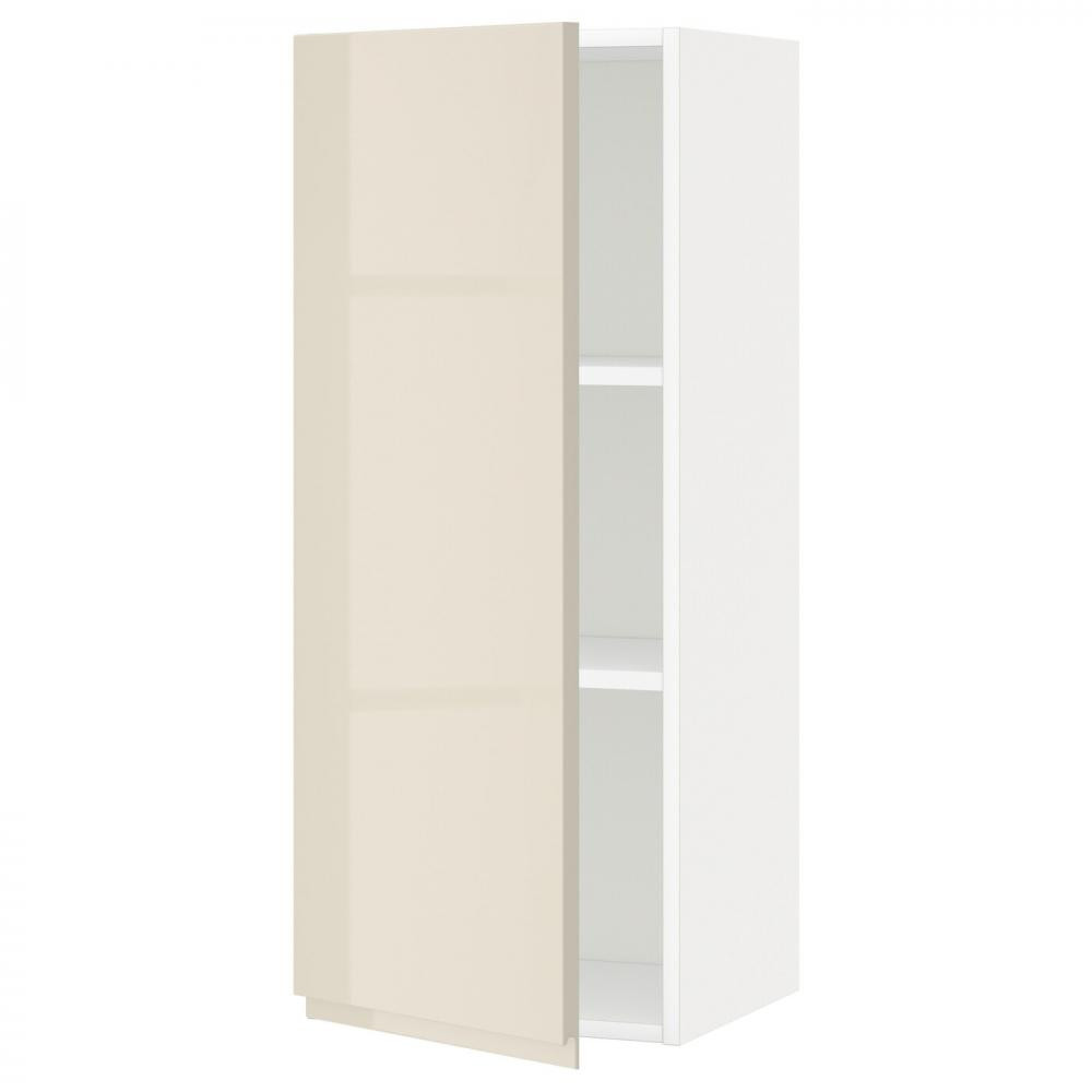IKEA METOD Навісна шафа з полицями, білий/Voxtorp глянцевий світло-бежевий, 40x100 см (994.550.15) - зображення 1