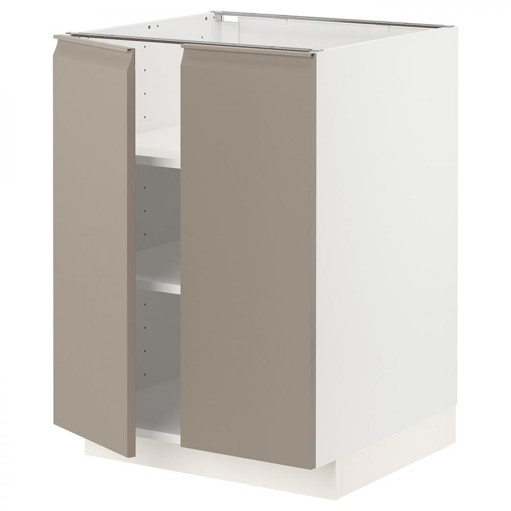 IKEA METOD Нижня шафа/полиці/2 дверцята, білий/Upplov матовий темно-бежевий, 60x60 см (094.917.58) - зображення 1