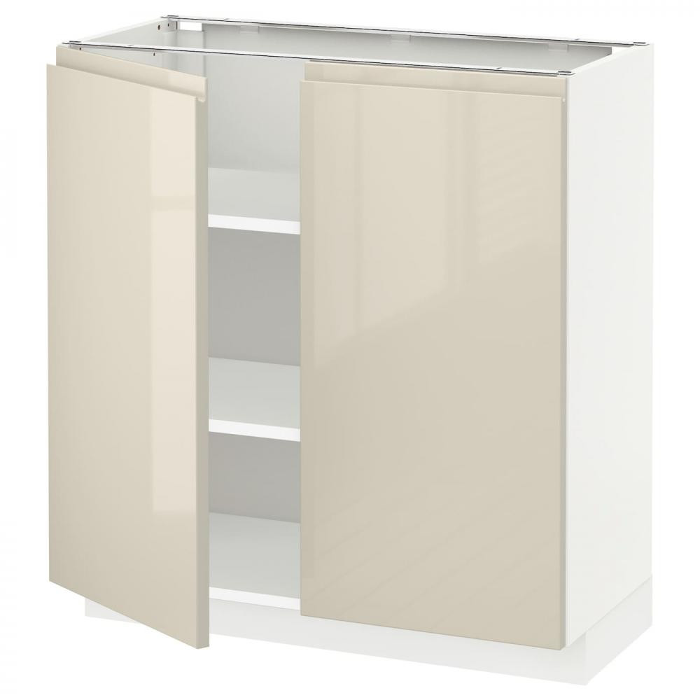 IKEA METOD Нижня шафа/полиці/2 дверцята, білий/Voxtorp глянцевий світло-бежевий, 80x37 см (594.604.86) - зображення 1