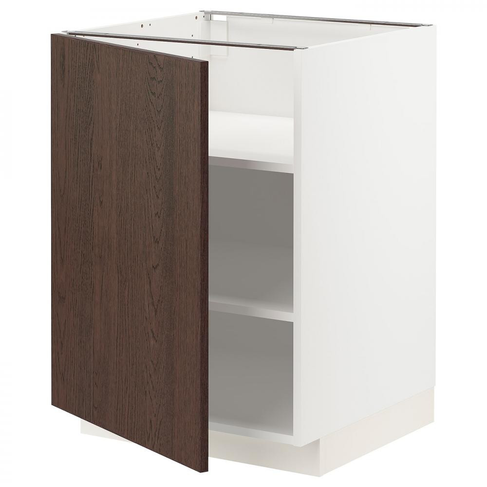 IKEA METOD Нижня шафа/полиці, білий/Sinarp коричневий, 60x60 см (194.597.29) - зображення 1