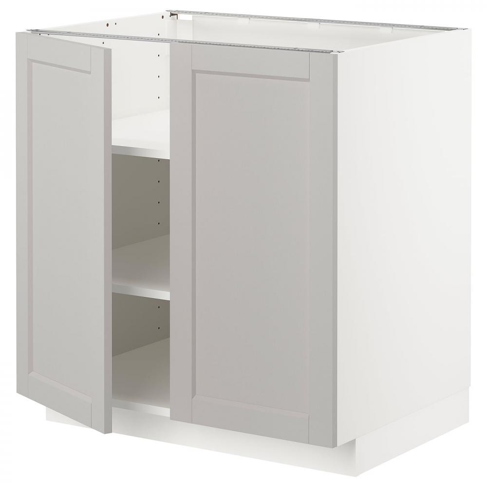 IKEA METOD Нижня шафа/полиці/2 дверцята, білий/Lerhyttan світло-сірий, 80x60 см (294.594.32) - зображення 1