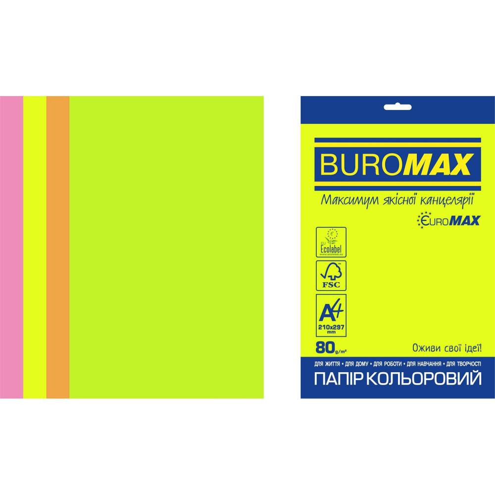 BuroMax Euromax А4, 80г/м2, NEON, 4цв., 20л. (BM.2721520E-99) - зображення 1