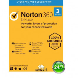Norton 360 Deluxe 25GB для 3 ПК на 1 год ESD-эл. ключ в конверте (21409592)