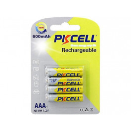 PKCELL AAA 600mAh, 1.2V Ni-MH, RTU rechargeable battery, 4pcs/card (AAA600-4B)