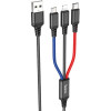 Hoco X76 3-in-1 USB-A to Lightning/Micro USB/USB Type-C 1m Black/Red/Blue (6931474768636) - зображення 1