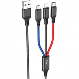 Hoco X76 3-in-1 USB-A to Lightning/Micro USB/USB Type-C 1m Black/Red/Blue (6931474768636)
