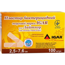 IGAR Пластир бактерицидний  Лайтпор на основі спанлейс 2.5х7.6 см №100 (4820017606363)