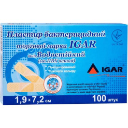 IGAR Пластир бактерицидний  Водостійкий на ПВХ-основі 1.9х7.2 см №100 (4820017606295)