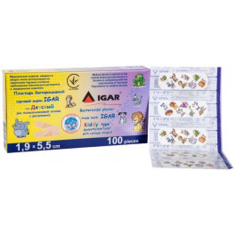 IGAR Пластир бактерицидний  Дитячий на поліетиленовій основі з малюнками 1.9х5.5 см №100 (4820017608695)