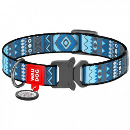 WAUDOG Нашийник для собак  Nylon Етно синій, з QR паспортом, металева пряжка-фастекс, XL, 35-58х2,5 см (482