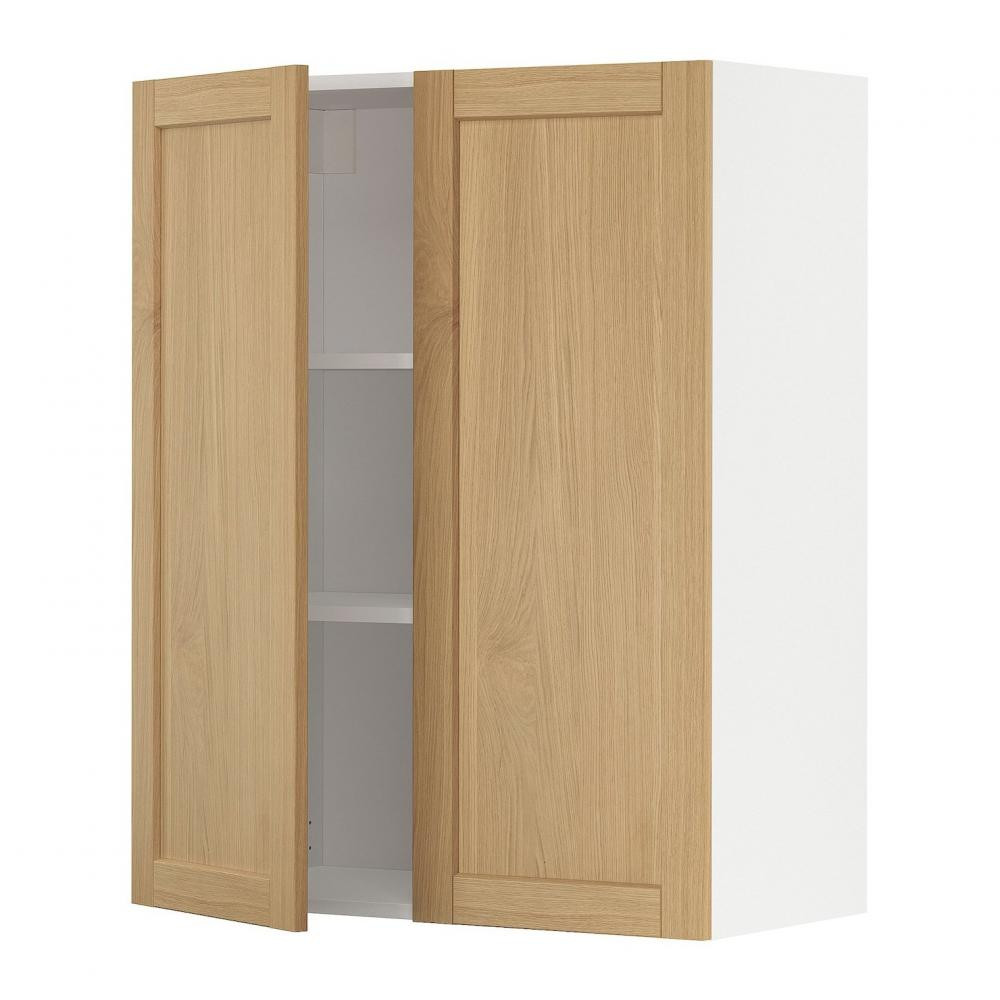 IKEA METOD Навісна шафа з полицями/2 дверцята, білий/дуб форсбакка, 80x100 см (495.093.46) - зображення 1