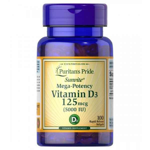 Puritan's Pride Vitamin D3 125 mcg (5000 IU)  100 капс - зображення 1