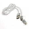 PowerPlant Quick Charge 2A 2-в-1 cotton USB 2.0 AM – Lightning/Micro 1м silver (KD00AS1290) - зображення 1
