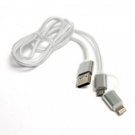 PowerPlant Quick Charge 2A 2-в-1 cotton USB 2.0 AM – Lightning/Micro 1м silver (KD00AS1290)