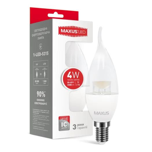 MAXUS 1-LED-5315 (C37 CL-T 4W 3000K 220V E14) - зображення 1