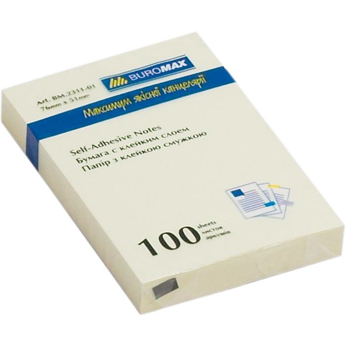 BuroMax Папір для нотаток  with adhesive layer 51х76мм, 100sheets, yellow (BM.2311-01) - зображення 1