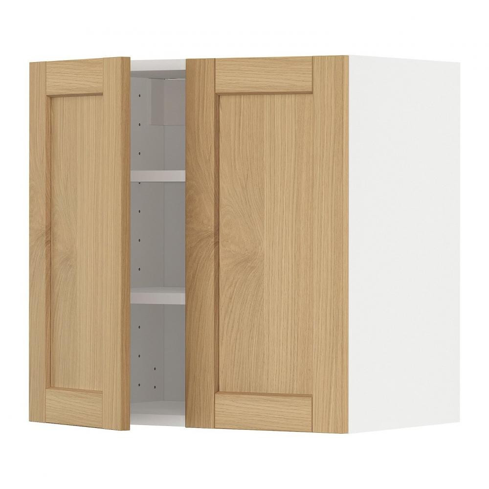 IKEA METOD Навісна шафа з полицями/2 дверцята, білий/дуб форсбакка, 60x60 см (995.093.63) - зображення 1