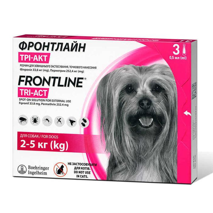 Frontline TRI-ACT капли от блох и клещей для собак, XS (2-5 кг) 1 пипетка (57928) - зображення 1