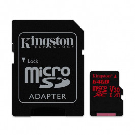 Kingston 64 GB microSDXC class 10 UHS-I U3 Canvas React + SD Adapter SDCR/64GB