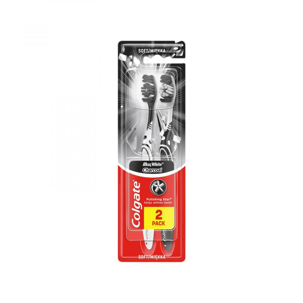 Colgate Зубна щітка  Max White Charcoal чорна м&#39;яка відбілююча 2 шт (8718951382602) - зображення 1