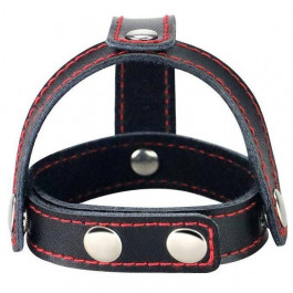 LoveToy Bondage Fetish T-Style Leather Cockring With Ball Divider