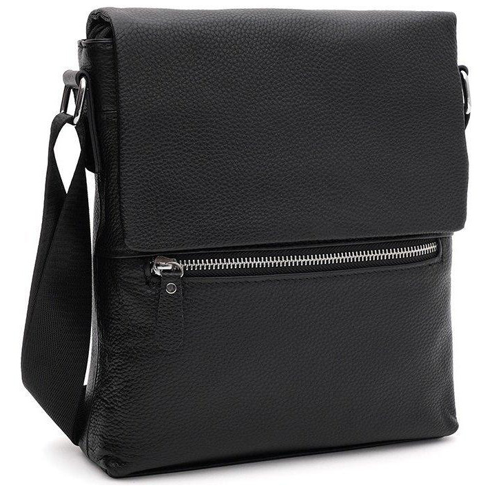 Keizer Солідна чоловіча сумка-планшет із фактурної шкіри чорного кольору з клапаном  71518 - зображення 1
