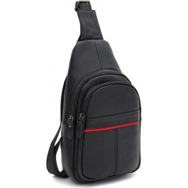 Keizer Чоловічий шкіряний рюкзак-слінг чорного кольору з червоною смужкою  (59164)
