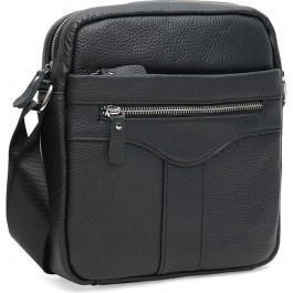Borsa Leather Чоловіча компактна сумка на плече із фактурної шкіри чорного кольору Keizer (21332)