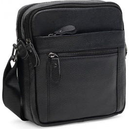 Borsa Leather Чоловіча недорога шкіряна сумка чорного кольору на дві змійки  (21318)